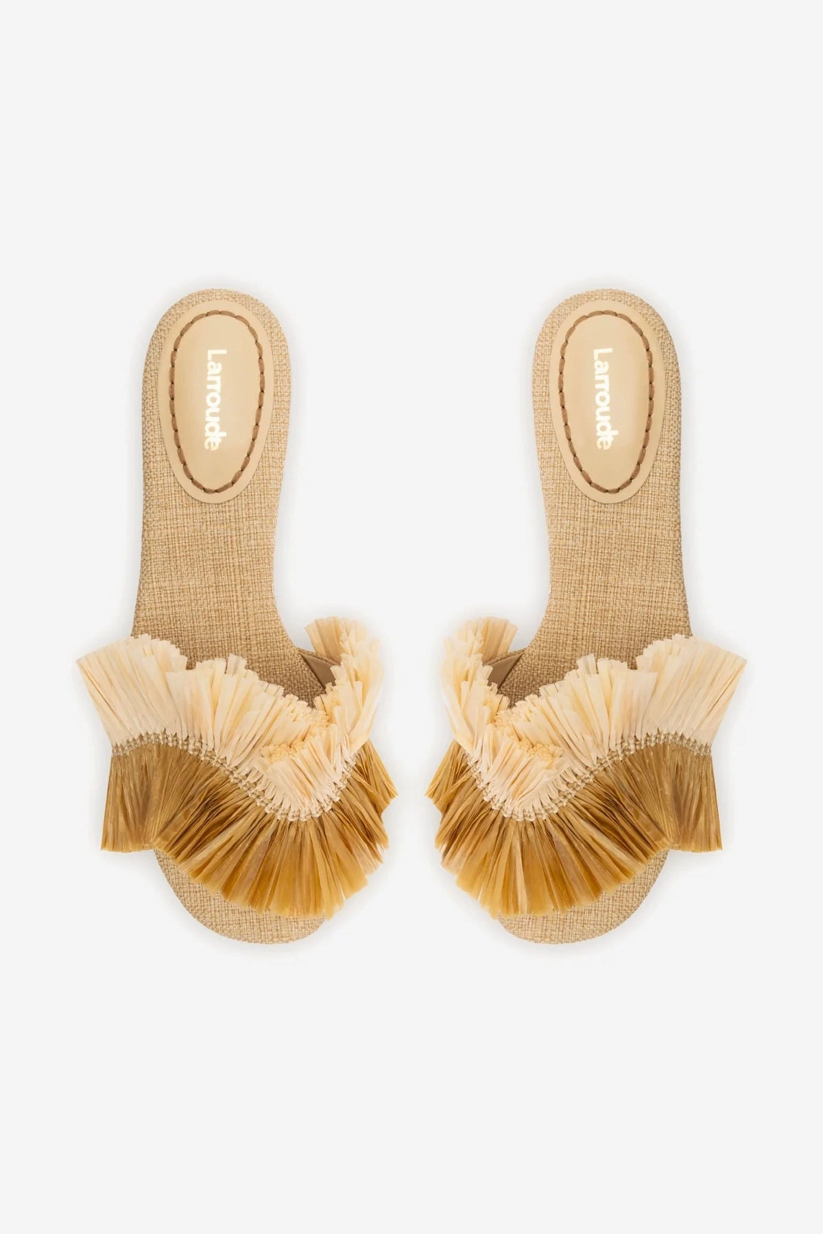 Ivy Fringe Flat In Beige Raffia
