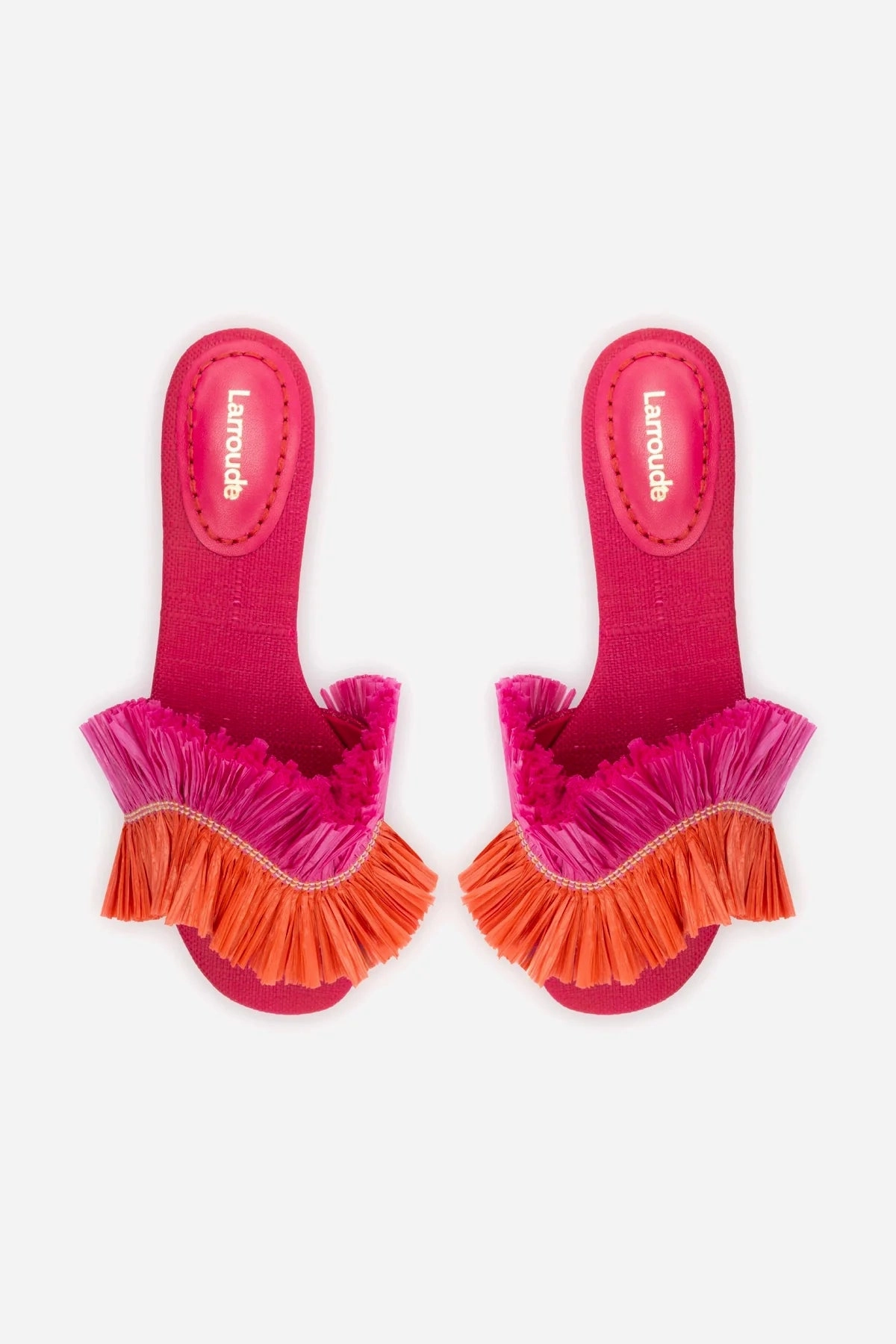 Ivy Fringe Flat In Pink and Orange Raffia