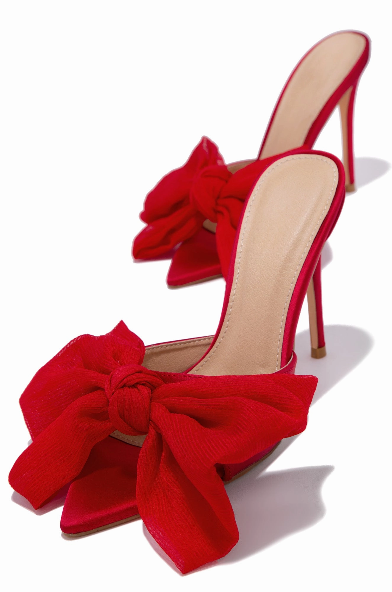 Karissa Bow Tie High Heel Mules - Red