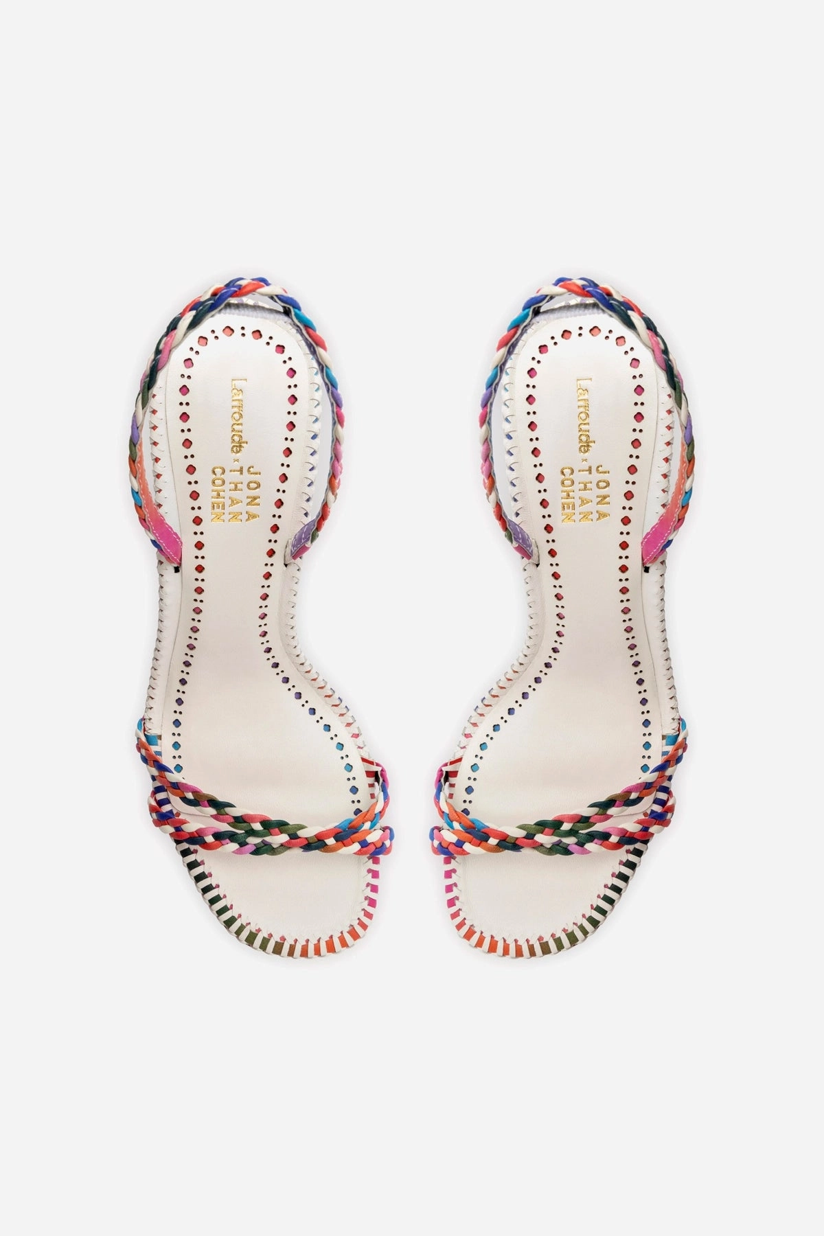 Larroudé x Jonathan Cohen Annie Sandal In White and Rainbow Leather