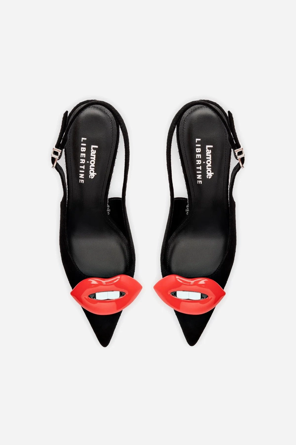 Larroudé x Libertine Lips Pump Hi In Black Suede and Crystals
