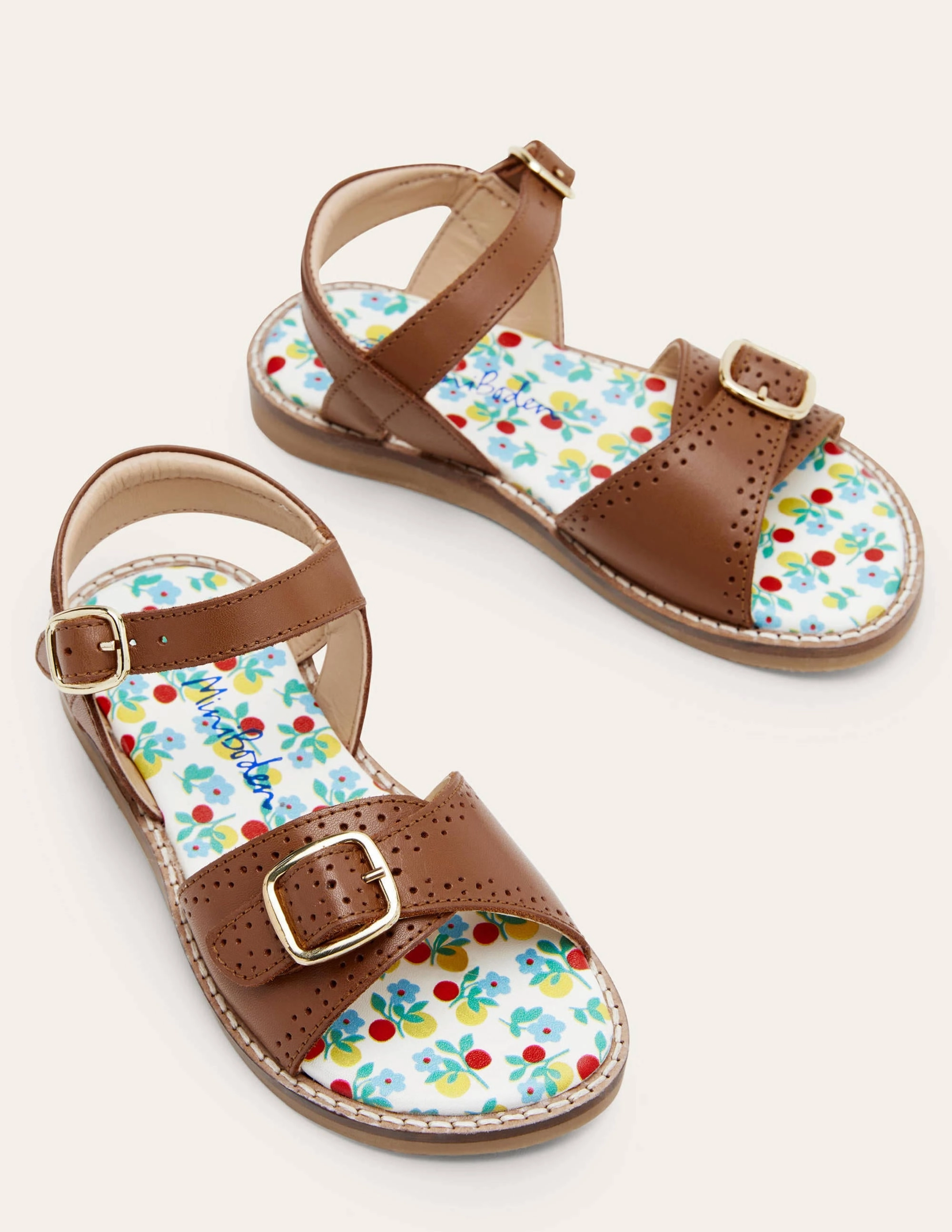 Leather Buckle Sandals-Tan Leather