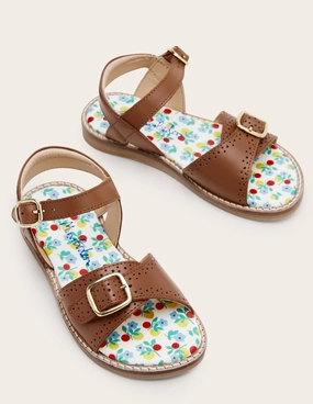 Leather Buckle Sandals-Tan Leather