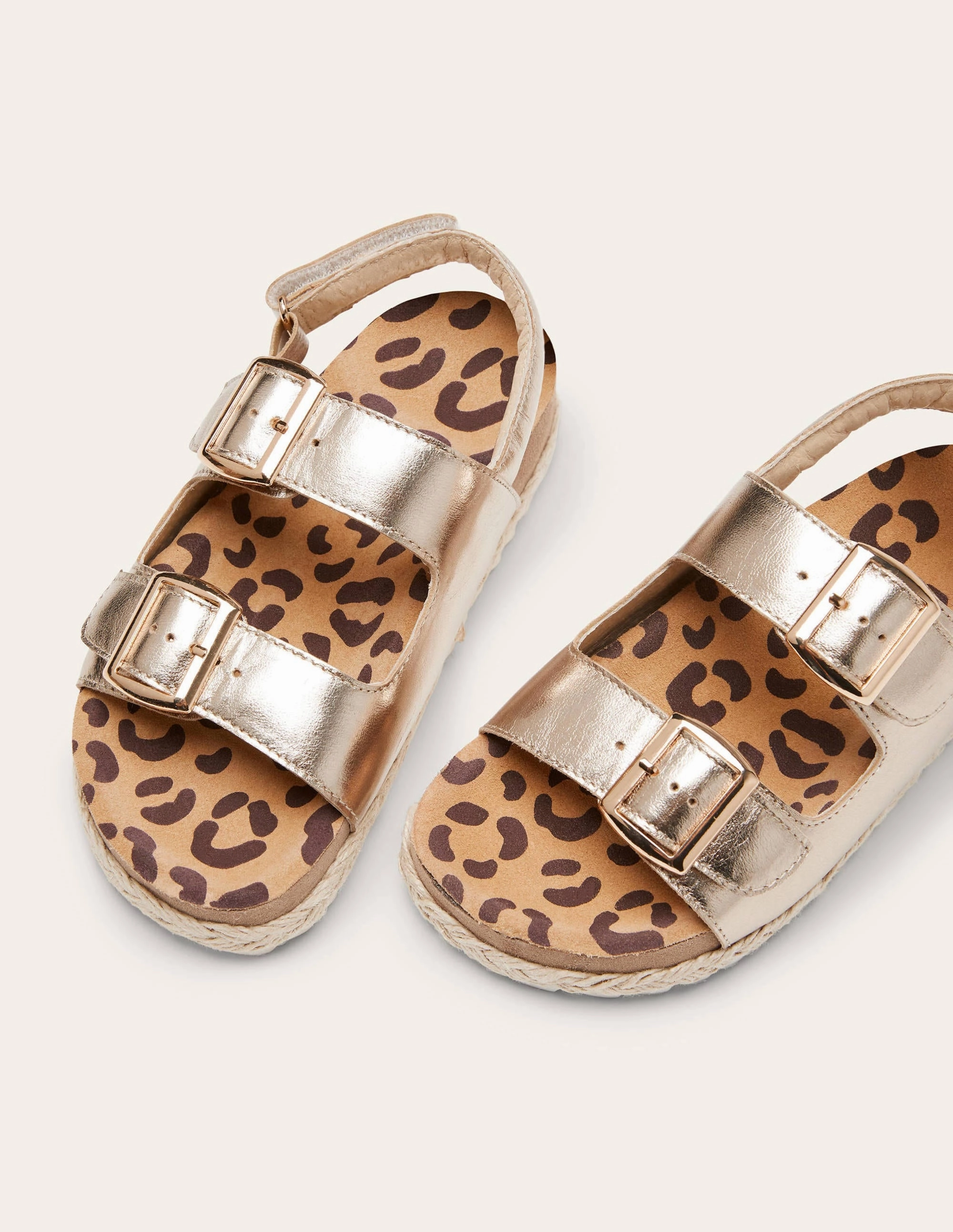 Leather Espadrille Sandals-Gold Metallic Leopard