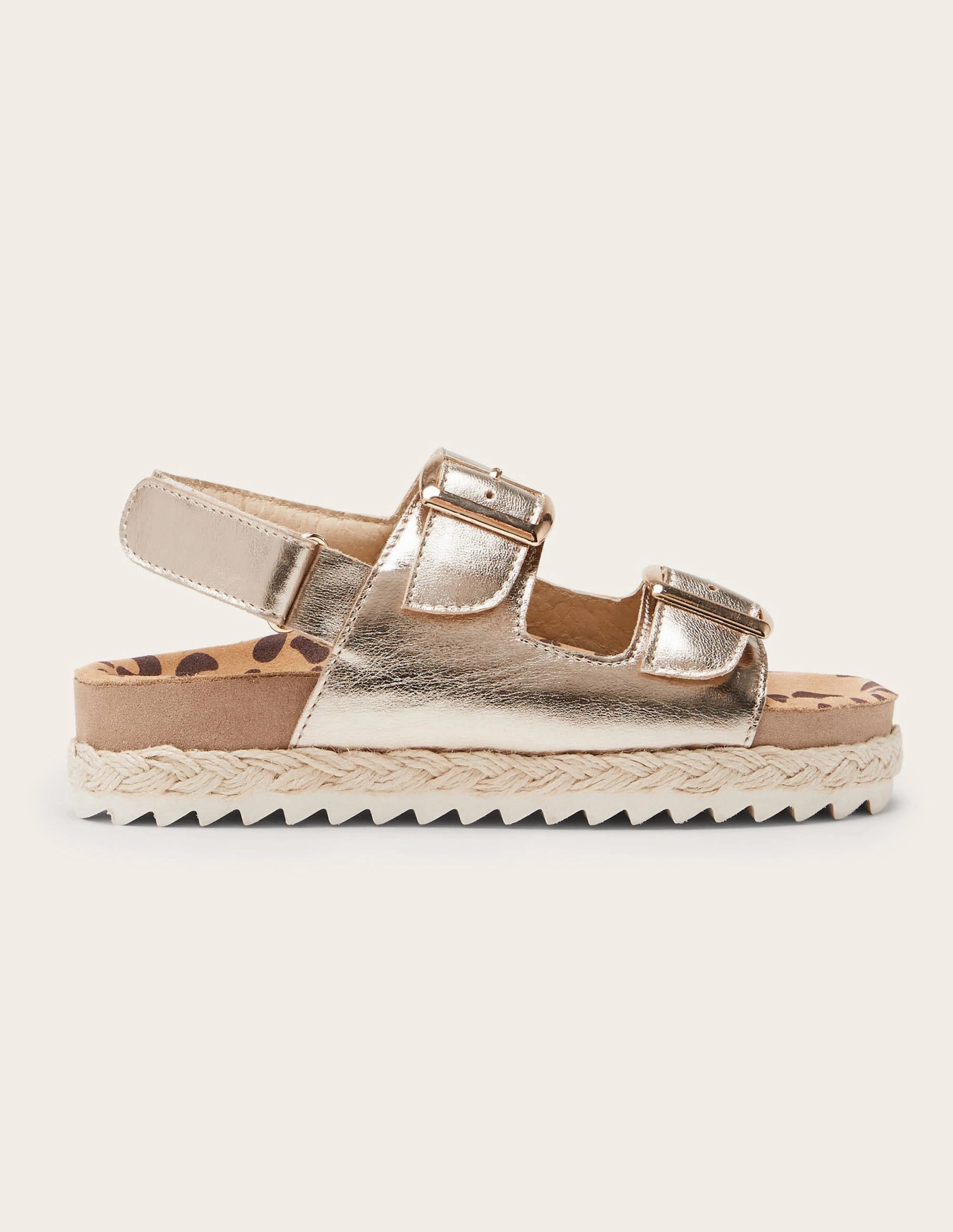 Leather Espadrille Sandals-Gold Metallic Leopard