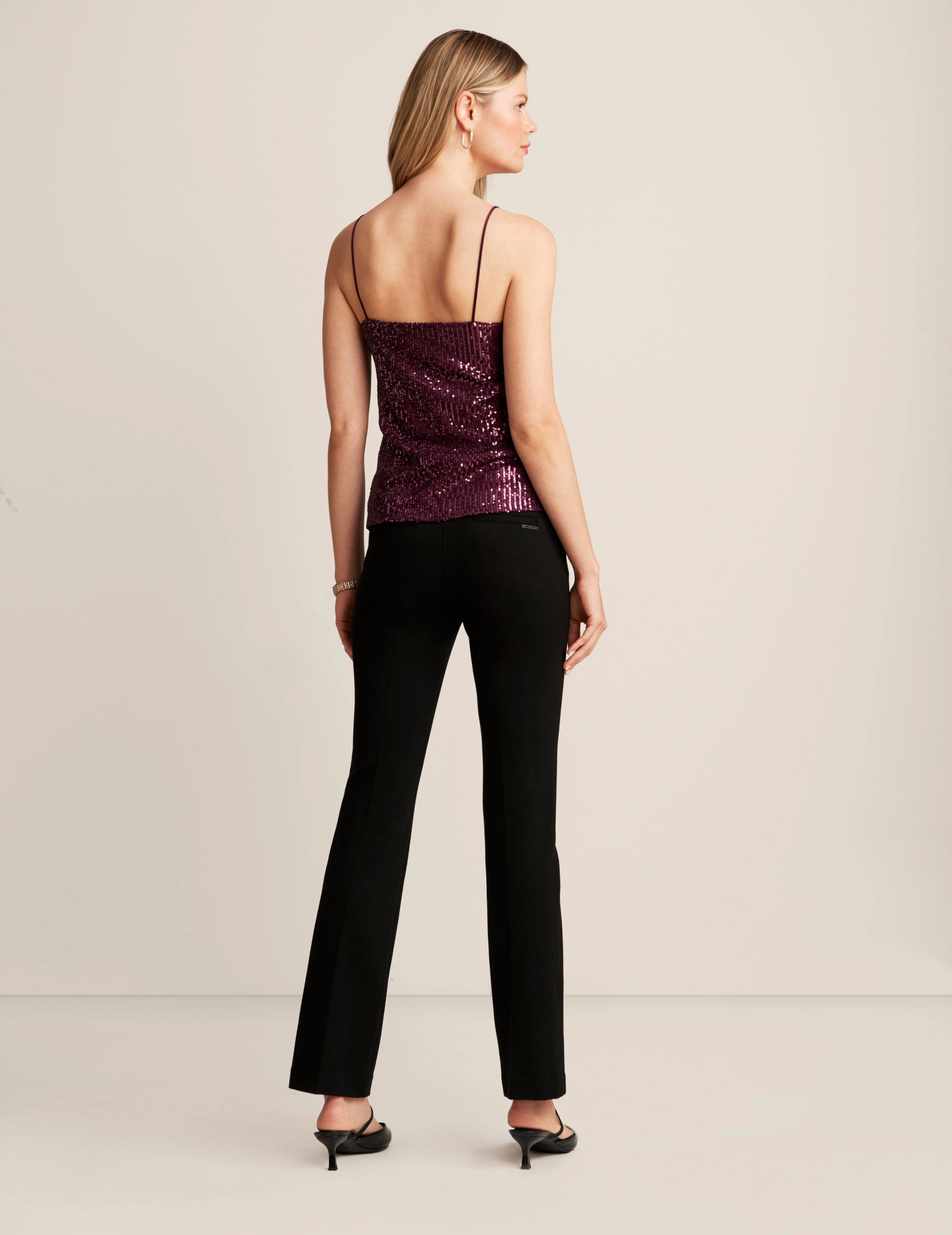 Linear Sequin Mesh V Neck Cami - Sale