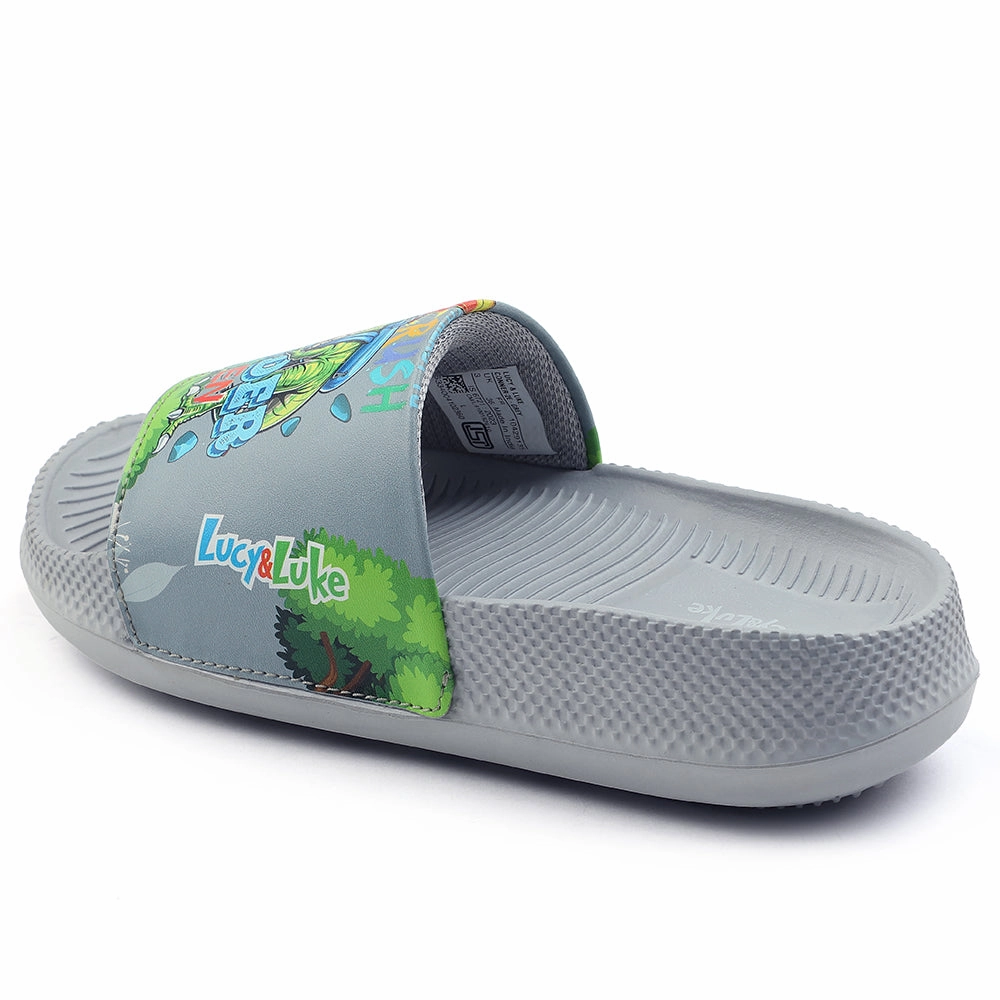 Lucy & Luke Casual Grey Printed Slides For Kids CONNER-2E By Liberty