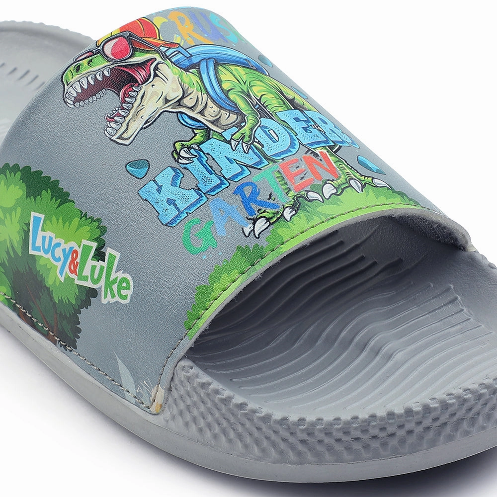 Lucy & Luke Casual Grey Printed Slides For Kids CONNER-2E By Liberty