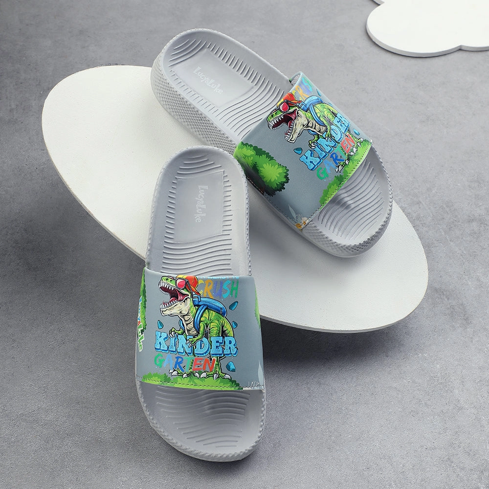 Lucy & Luke Casual Grey Printed Slides For Kids CONNER-2E By Liberty