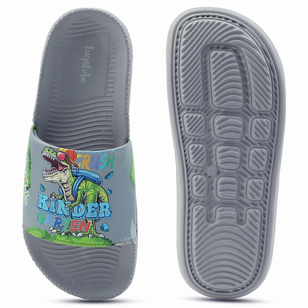 Lucy & Luke Casual Grey Printed Slides For Kids CONNER-2E By Liberty