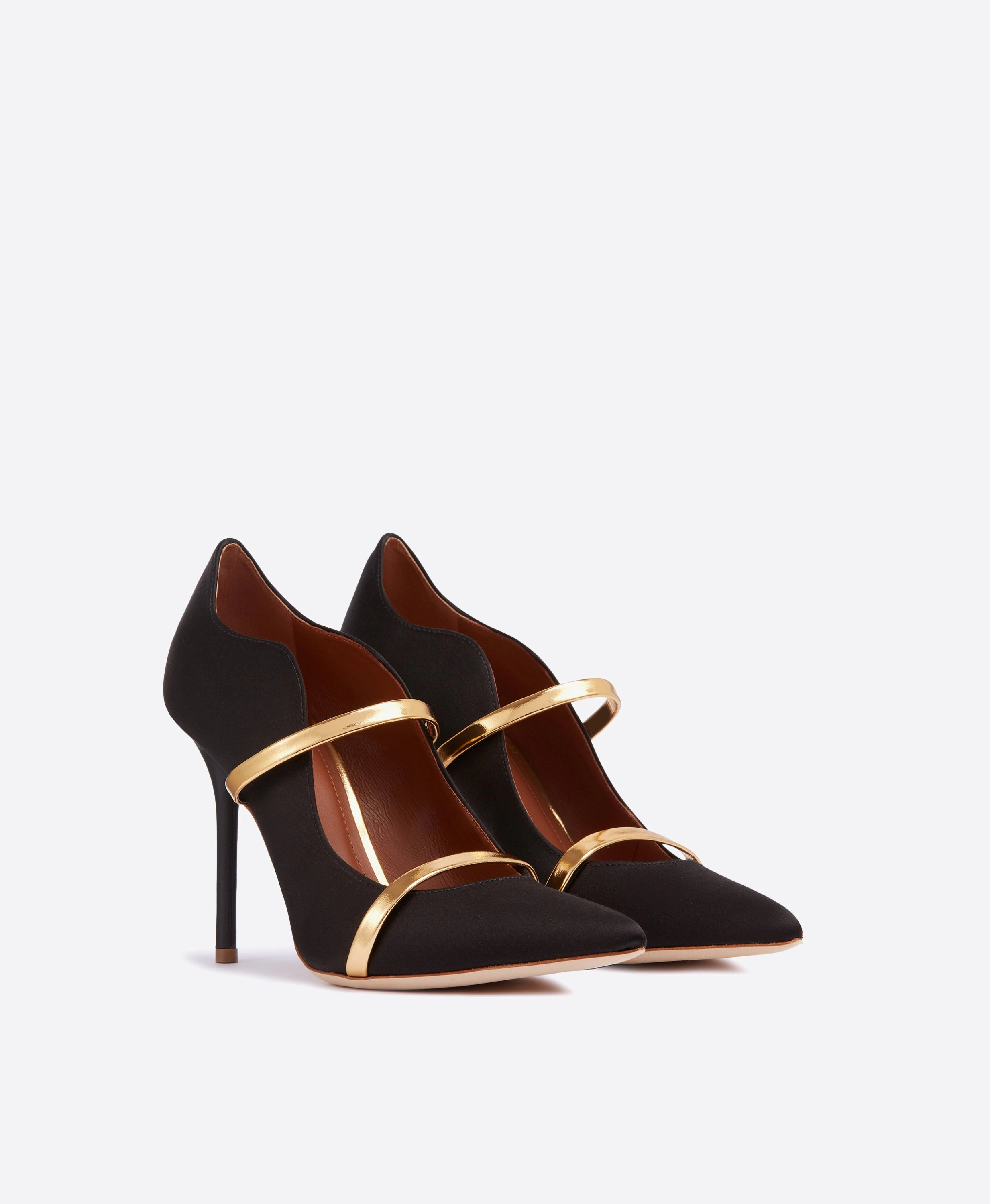 Maureen 100 Black & Gold Satin Pumps