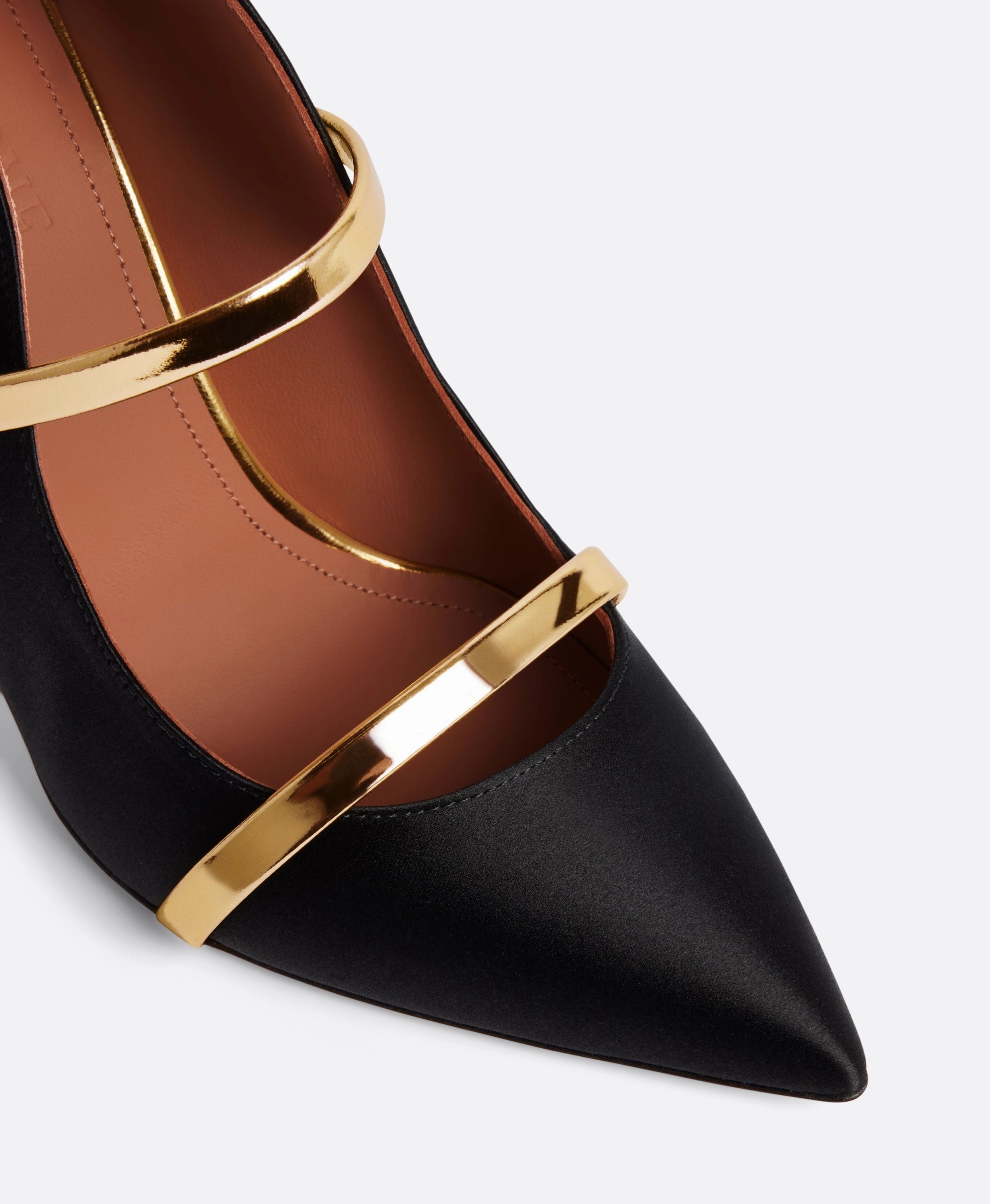 Maureen 100 Black & Gold Satin Pumps