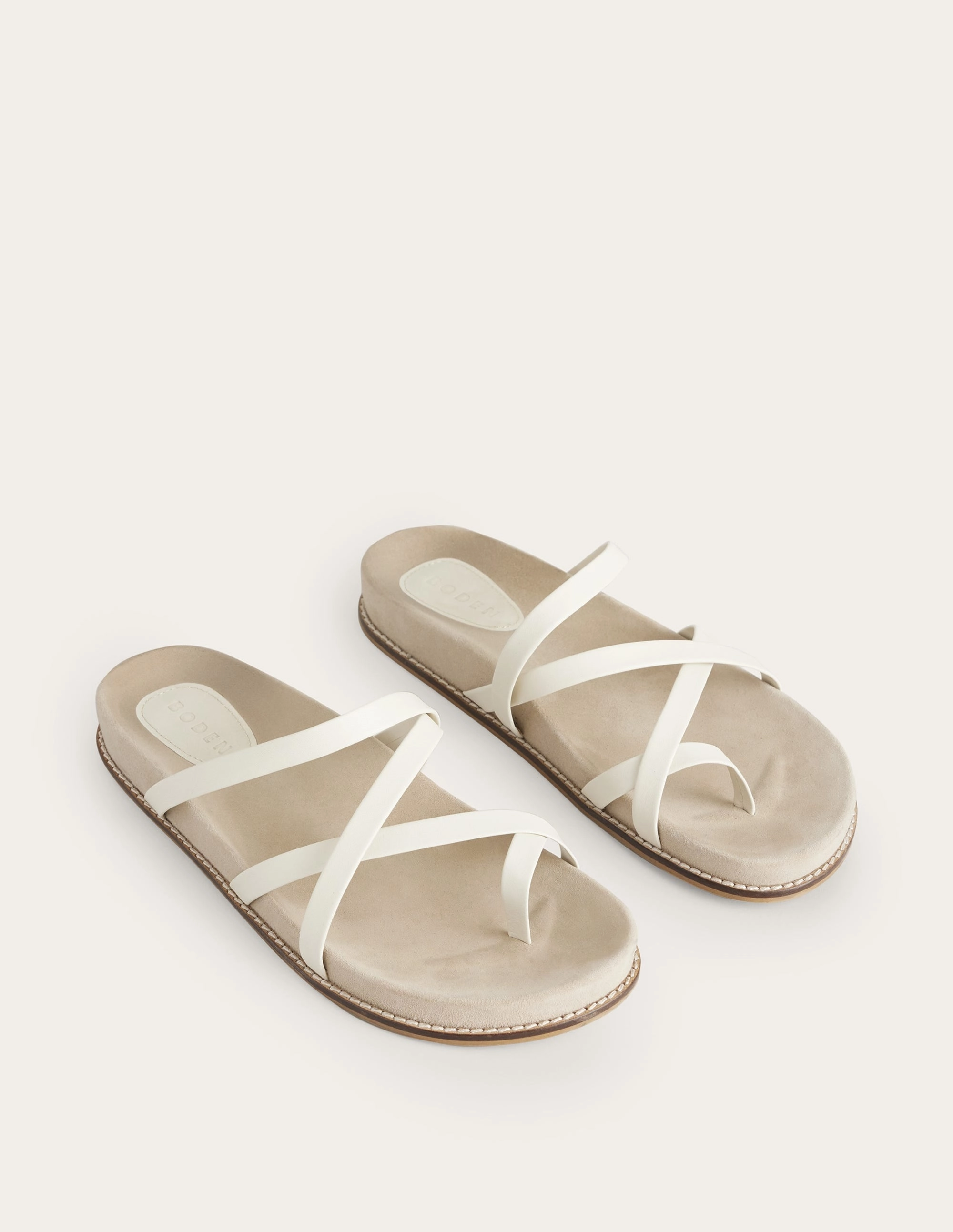 Multi Strap Flat Sandals-Ecru Leather