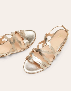 Multi Strap Flat Sandals-Pale Gold Metallic