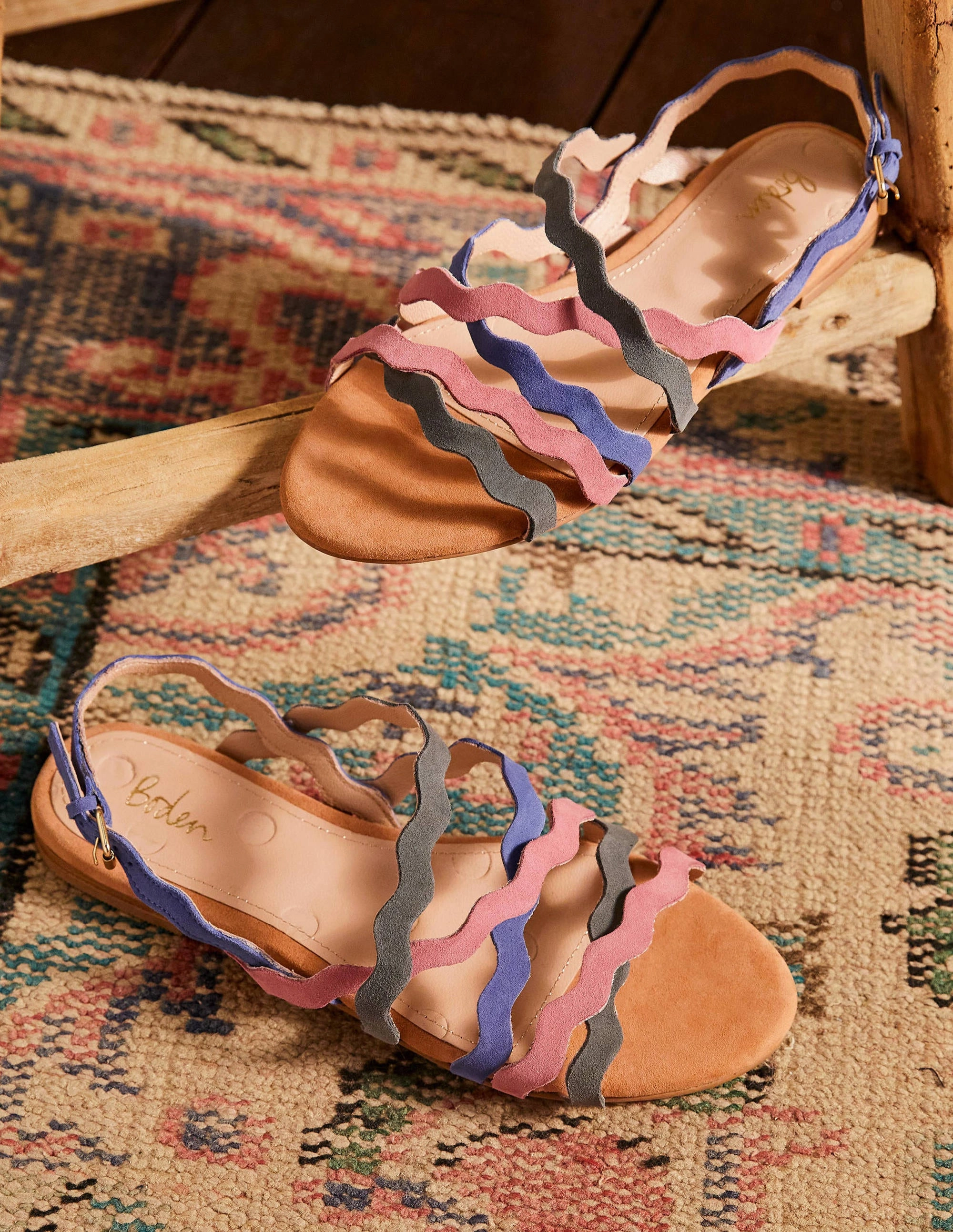 Multi Strap Flat Sandals-Teak Wood Multi
