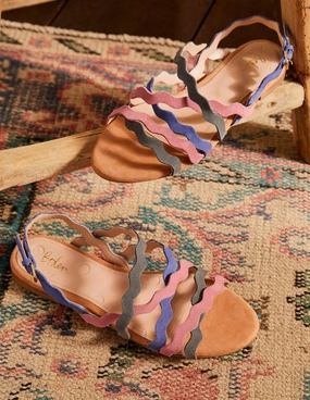 Multi Strap Flat Sandals-Teak Wood Multi