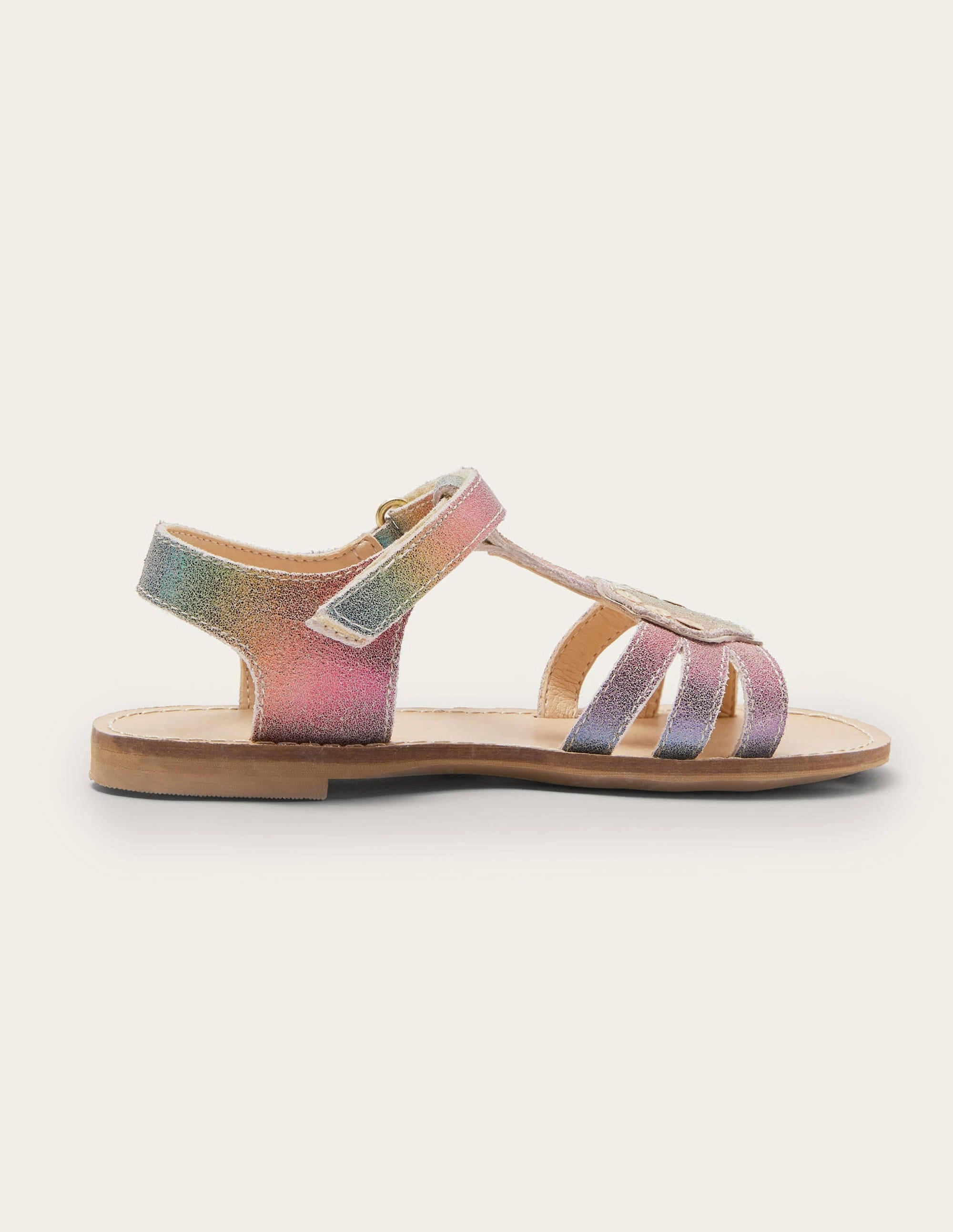 Novelty Leather Sandals-Rainbow Metallic Shell