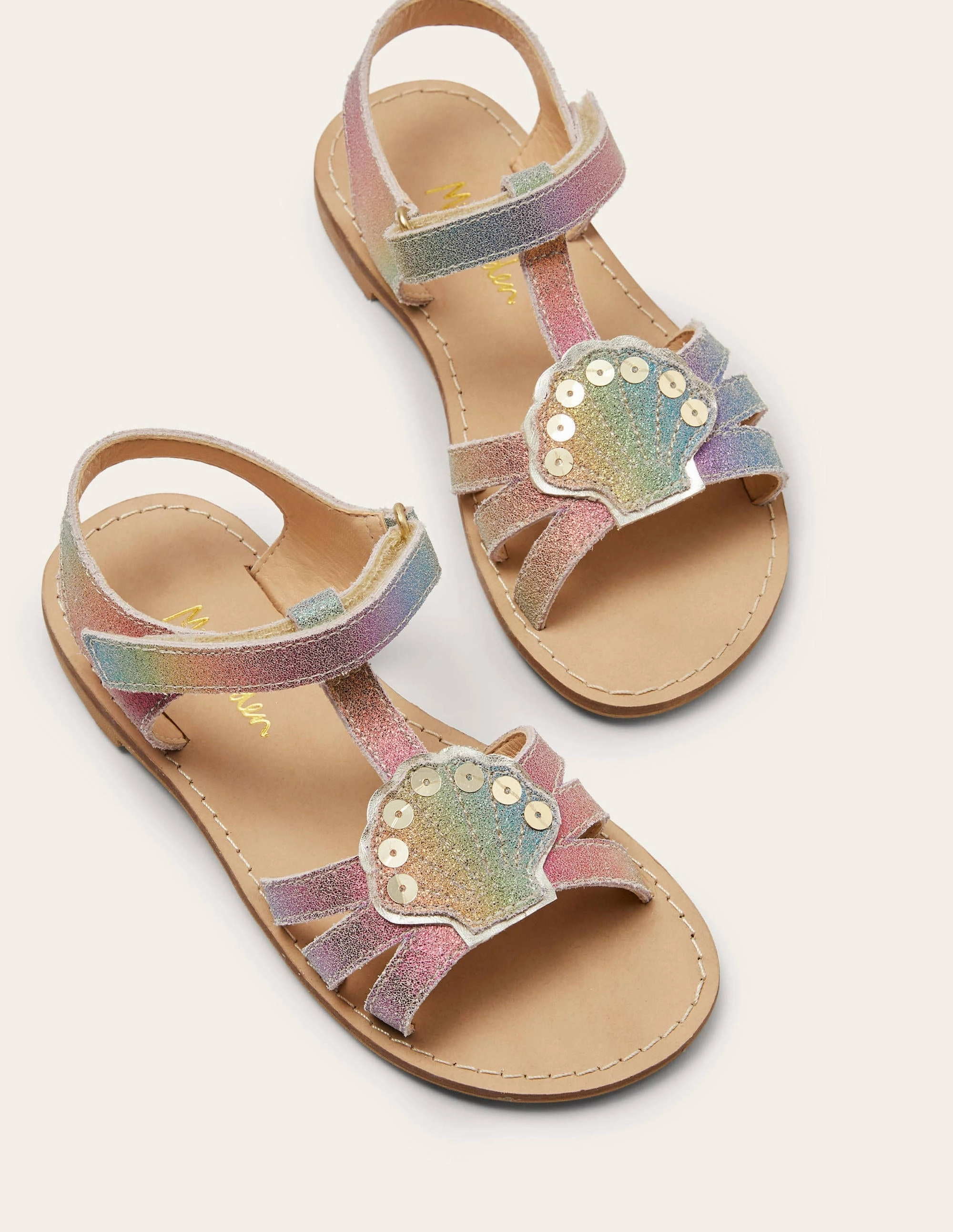 Novelty Leather Sandals-Rainbow Metallic Shell