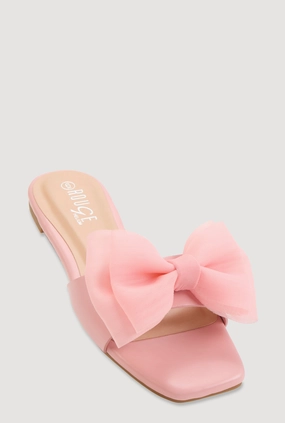 Organza Double Bow Band Slide Sandals