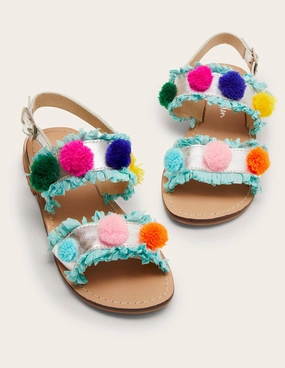 Pom Pom Sandals-Metallic Rainbow Poms