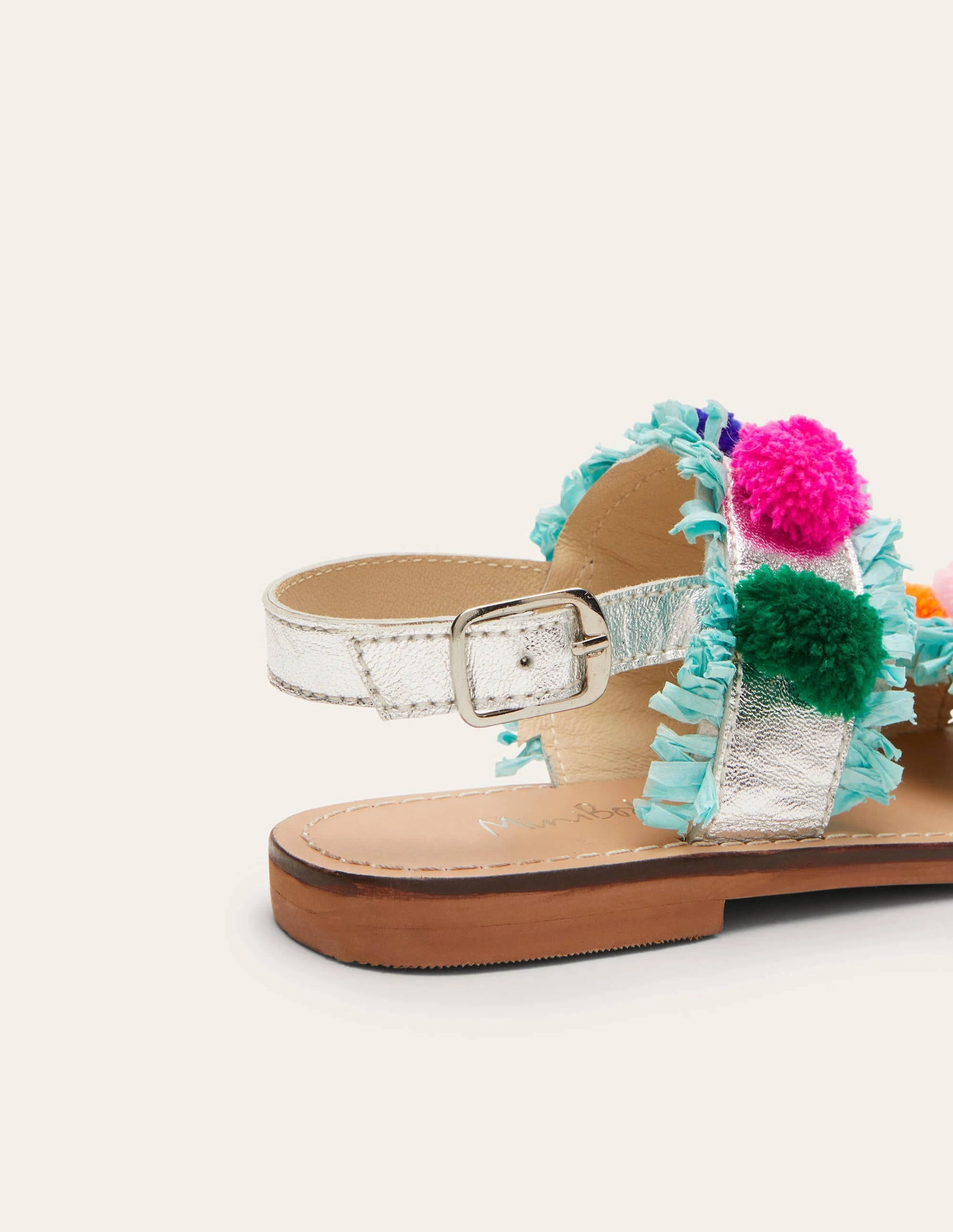 Pom Pom Sandals-Metallic Rainbow Poms