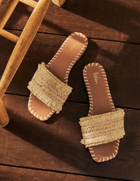 Raffia Flat Sandals-Neutral