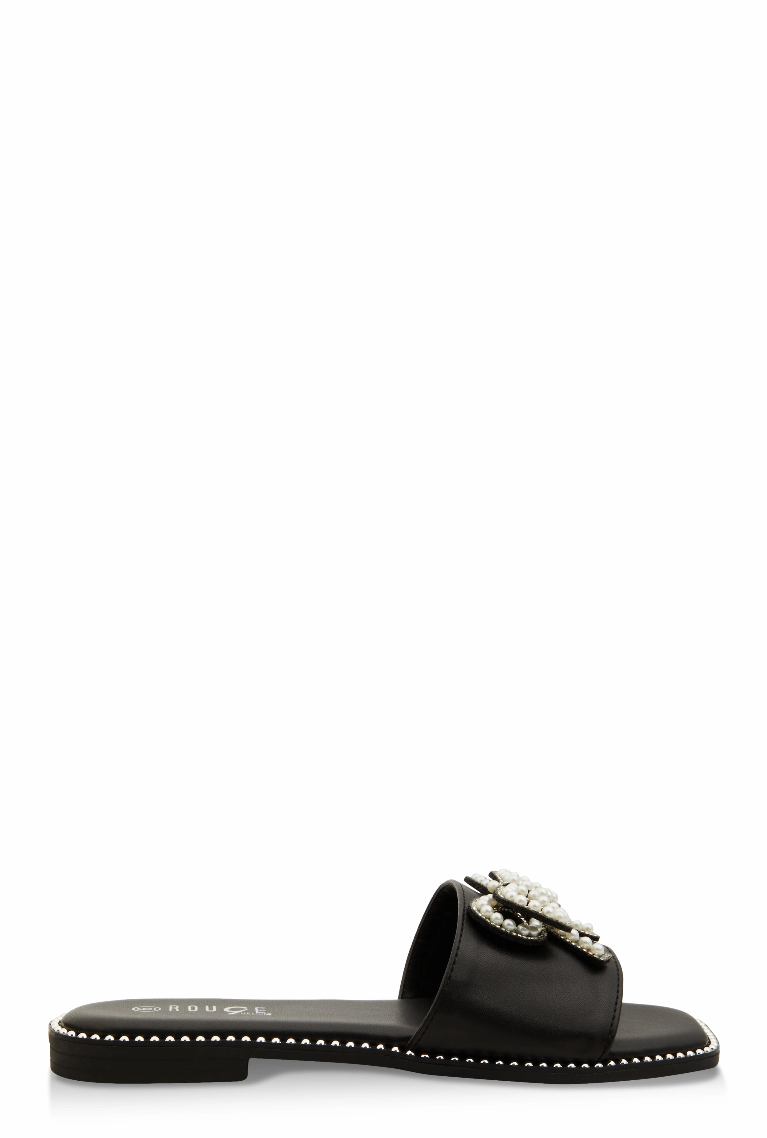 Rhinestone Faux Pearl Bow Band Slide Sandals