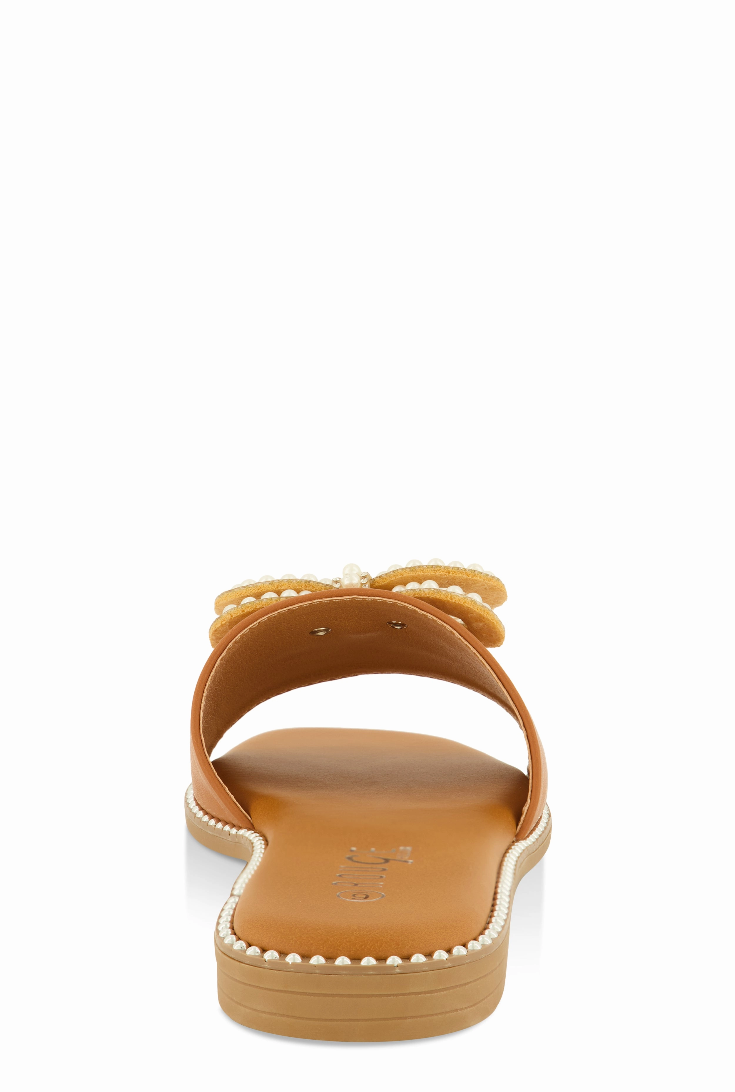 Rhinestone Faux Pearl Bow Band Slide Sandals