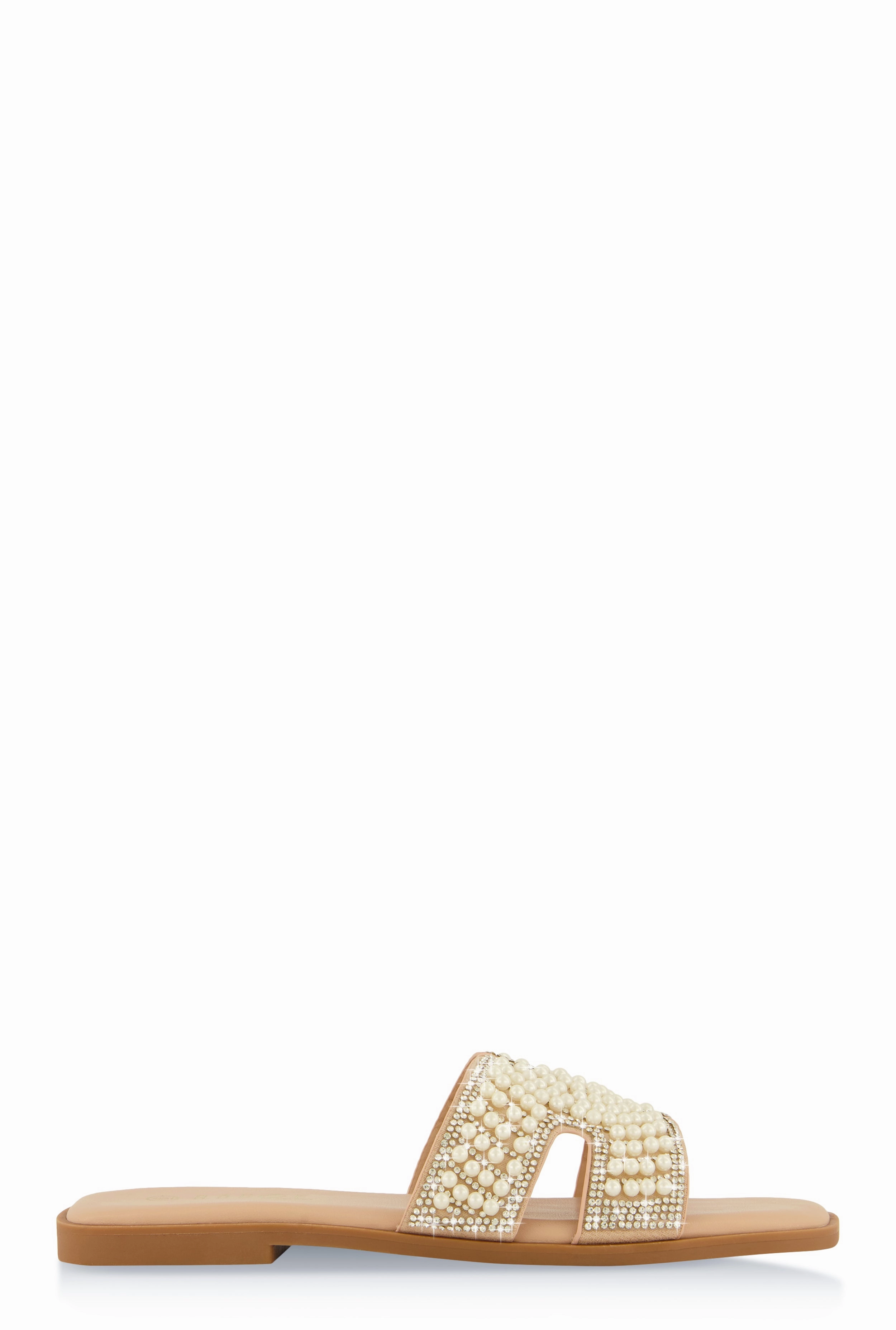 Rhinestone Faux Pearl H Band Slide Sandals
