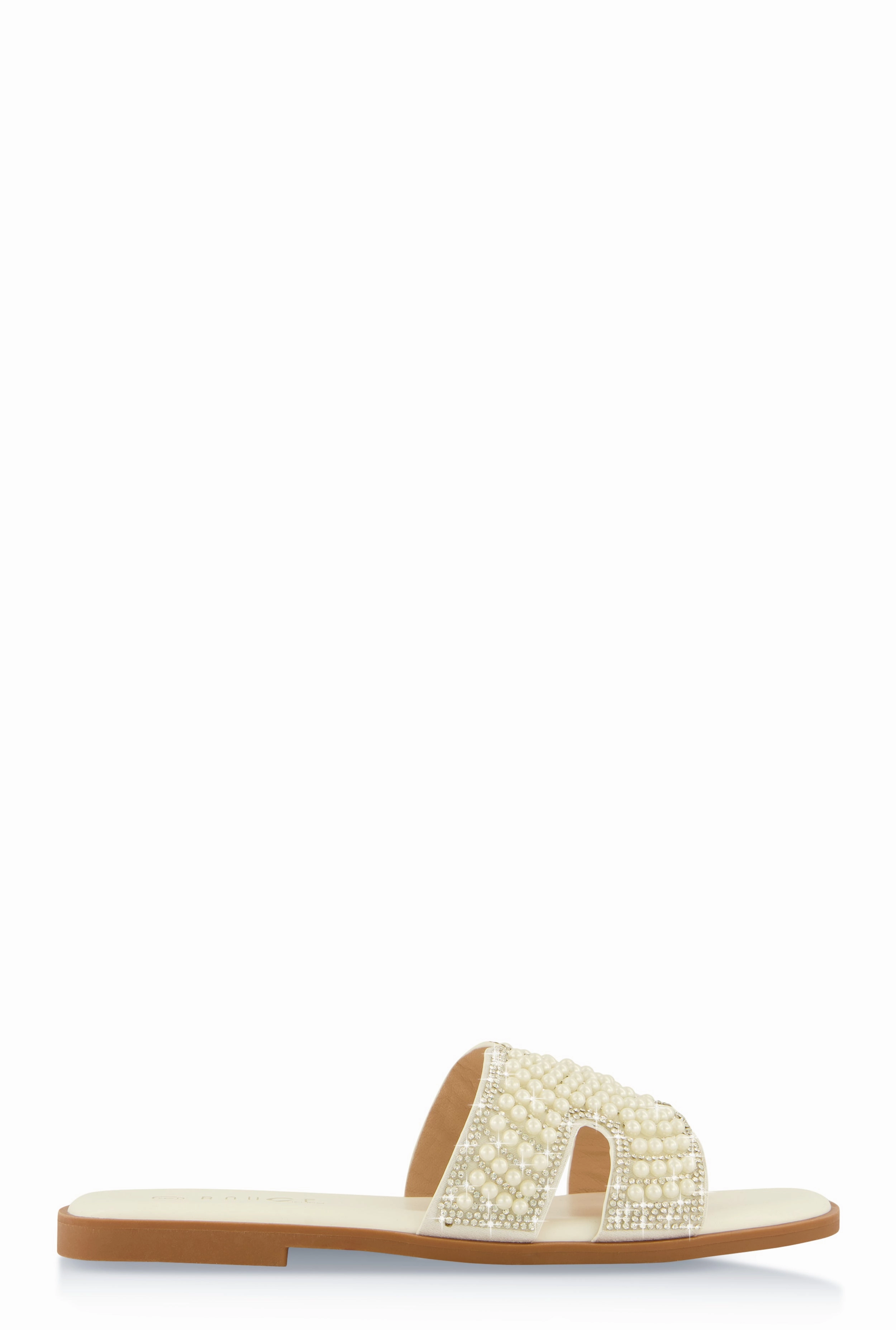 Rhinestone Faux Pearl H Band Slide Sandals