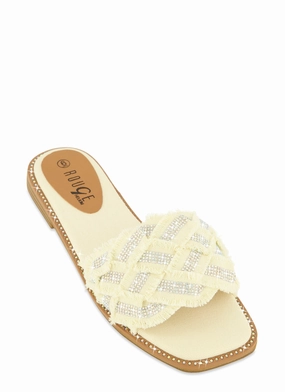 Rhinestone Frayed Braided Band Slide Sandals