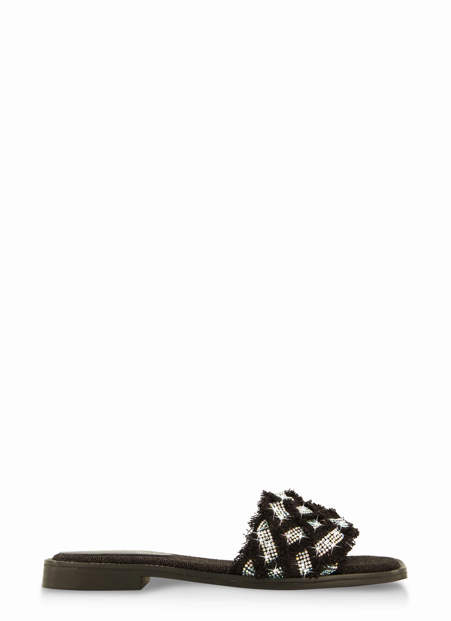 Rhinestone Frayed Braided Band Slide Sandals