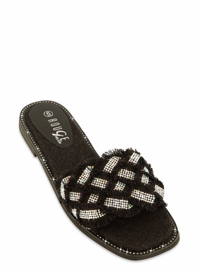 Rhinestone Frayed Braided Band Slide Sandals