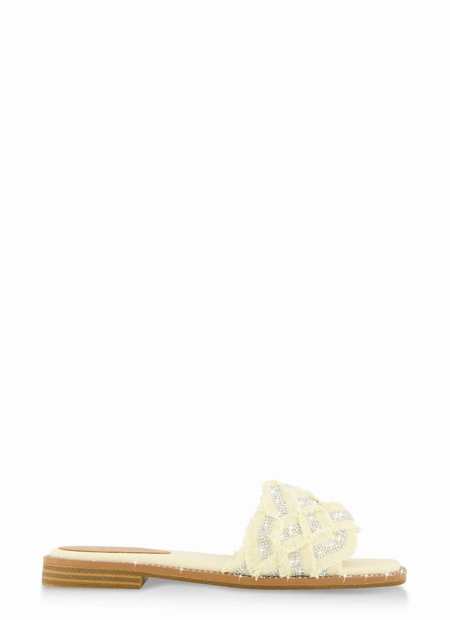 Rhinestone Frayed Braided Band Slide Sandals