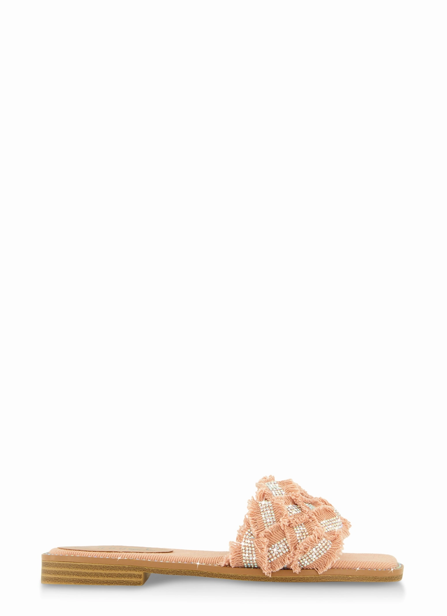 Rhinestone Frayed Braided Band Slide Sandals