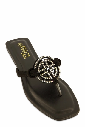 Rhinestone Geo Pendant Thong Slide Sandals
