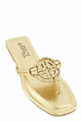 Rhinestone Geo Pendant Thong Slide Sandals
