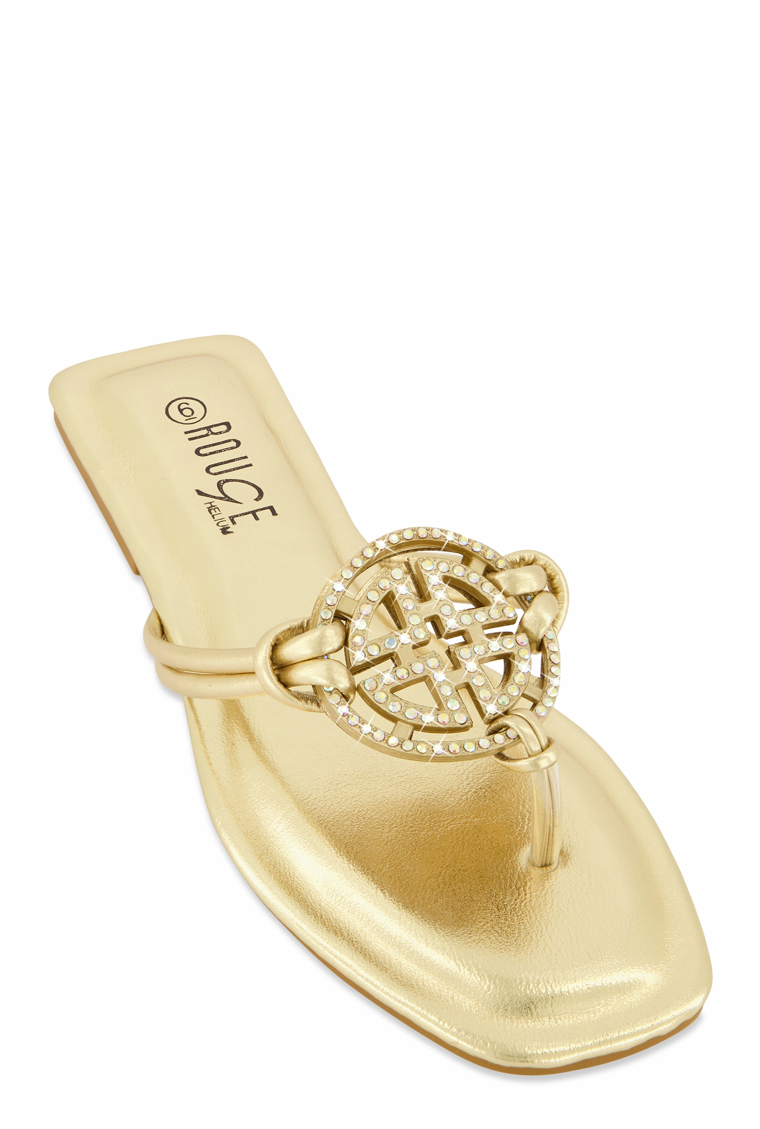 Rhinestone Geo Pendant Thong Slide Sandals