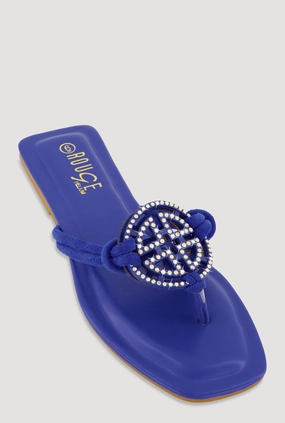 Rhinestone Geometric Pendant Thong Sandals