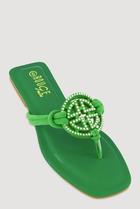 Rhinestone Geometric Pendant Thong Sandals