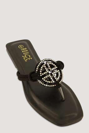 Rhinestone Geometric Pendant Thong Sandals