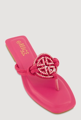 Rhinestone Geometric Pendant Thong Sandals