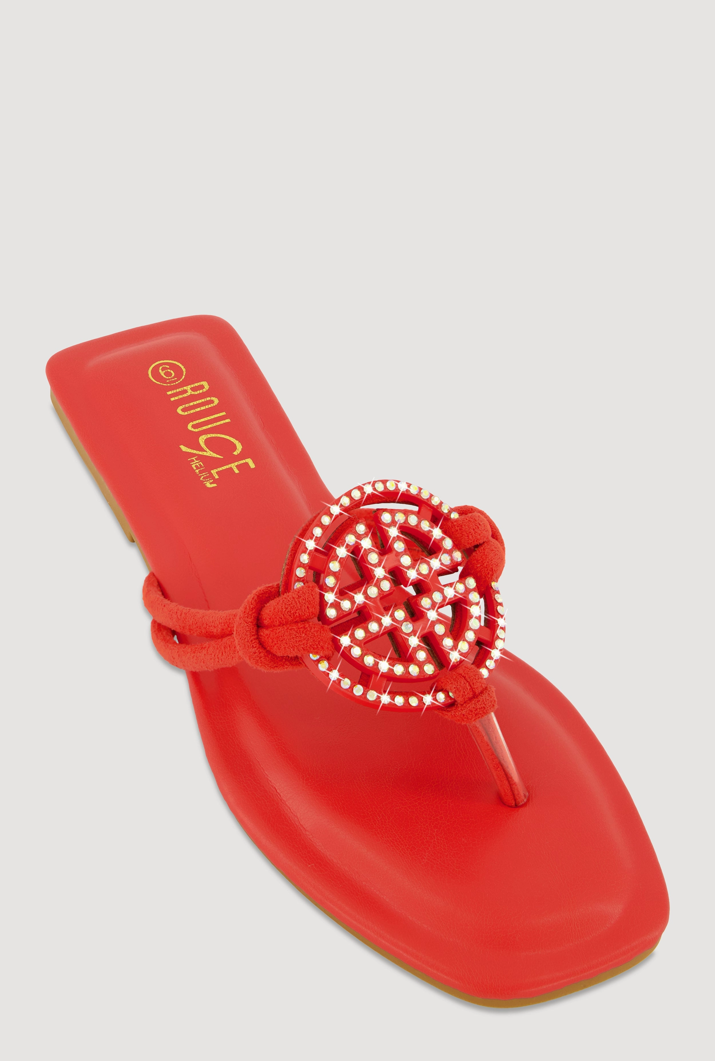 Rhinestone Geometric Pendant Thong Sandals