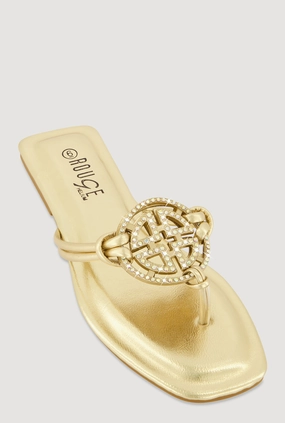 Rhinestone Geometric Pendant Thong Sandals