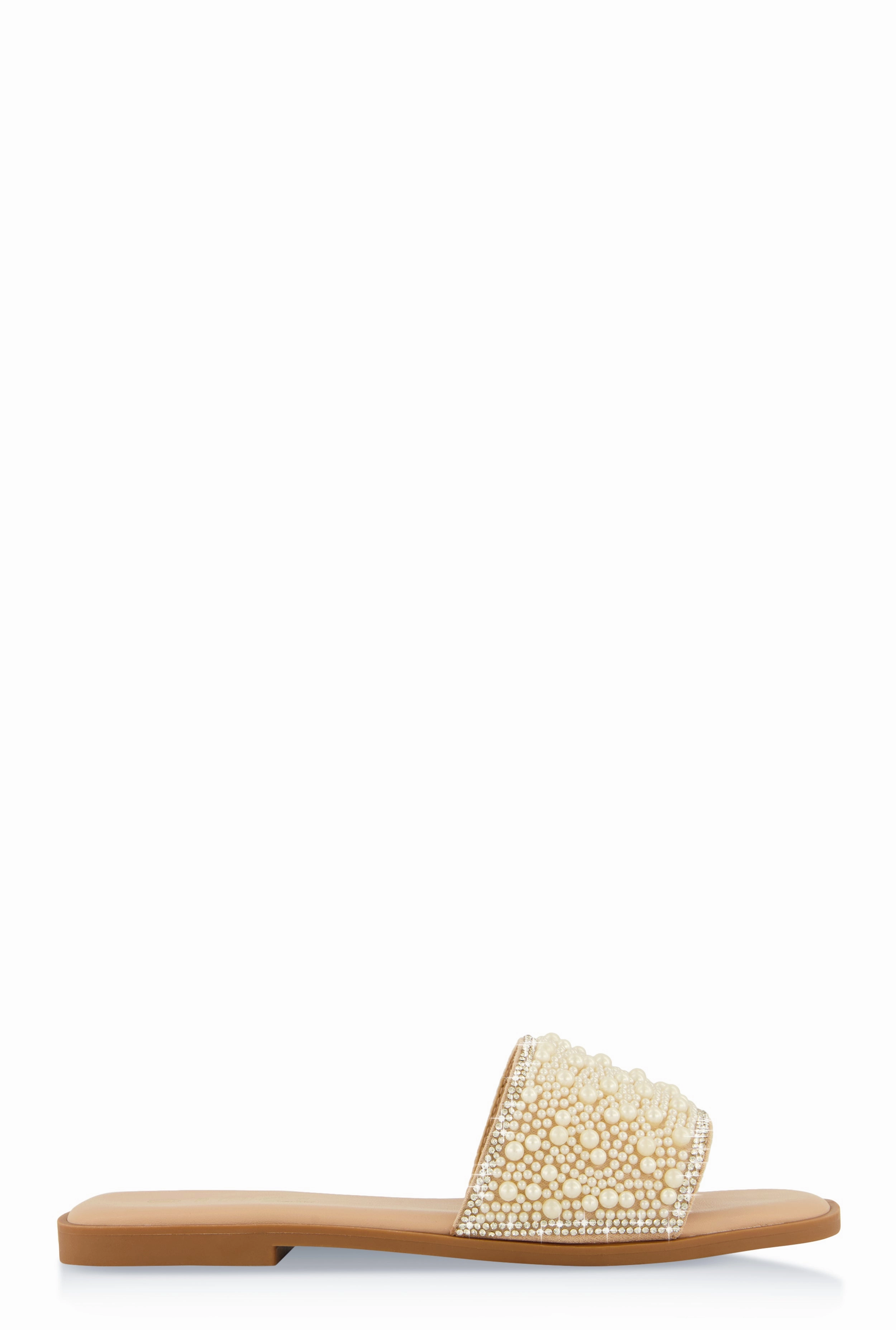 Rhinestone Trim Faux Pearl Band Slide Sandals