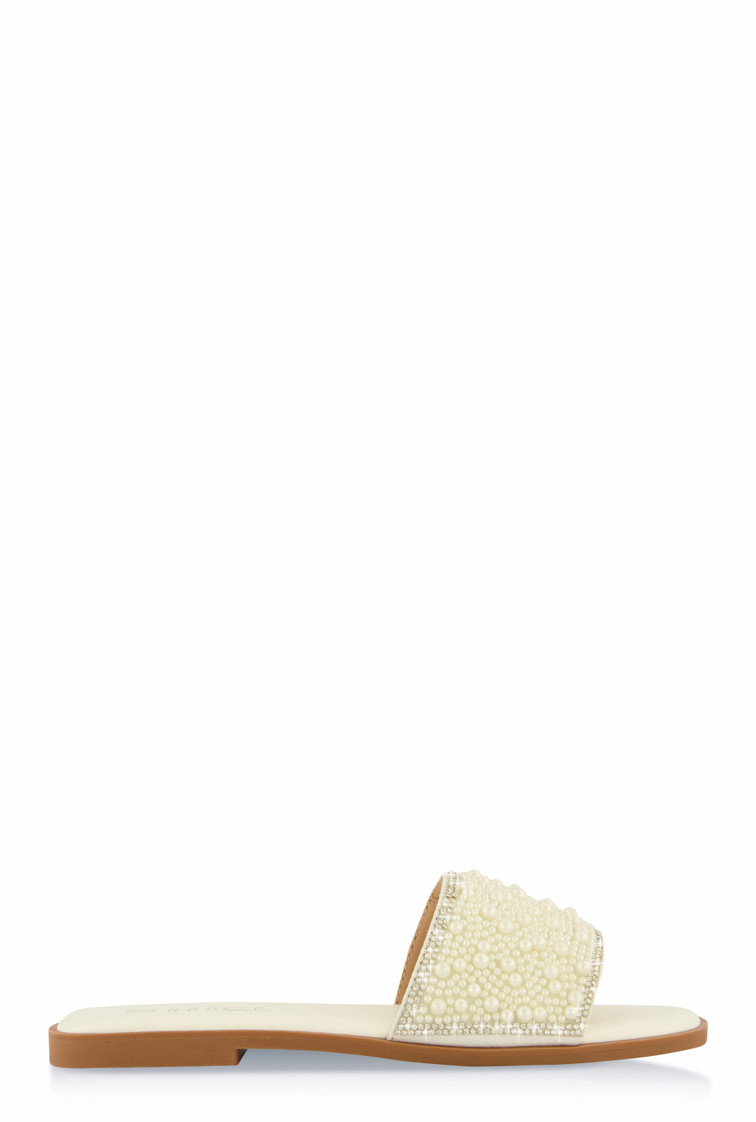 Rhinestone Trim Faux Pearl Band Slide Sandals