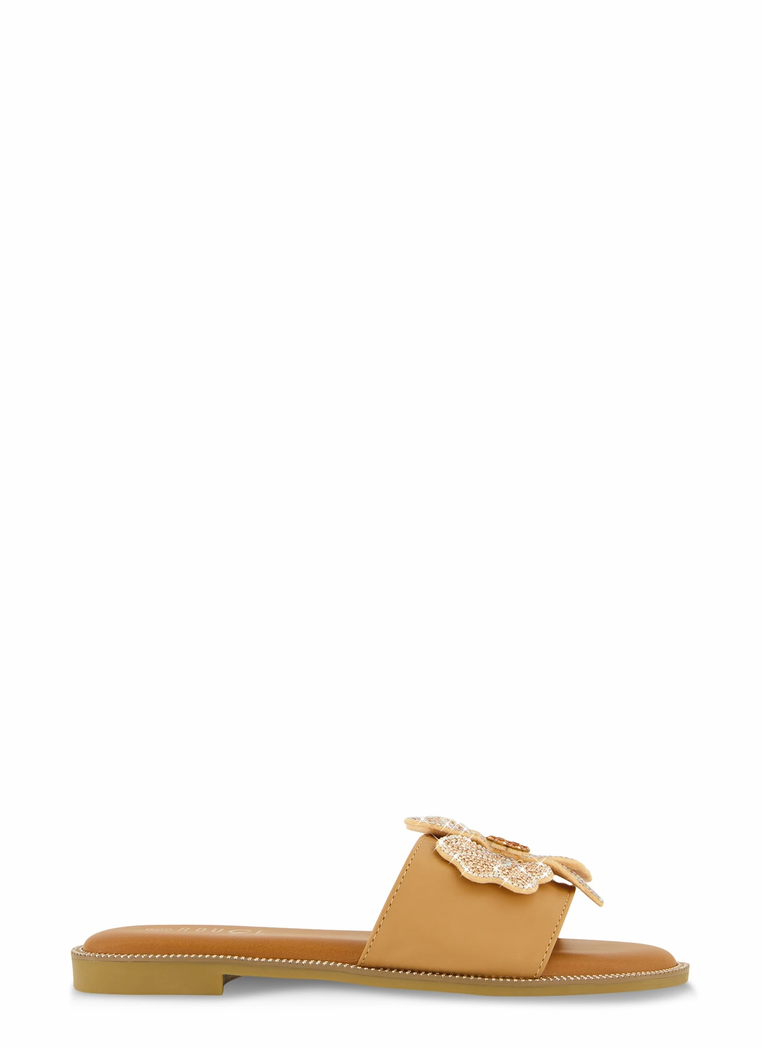 Rhinestone Trim Flower Detail Slide Sandals