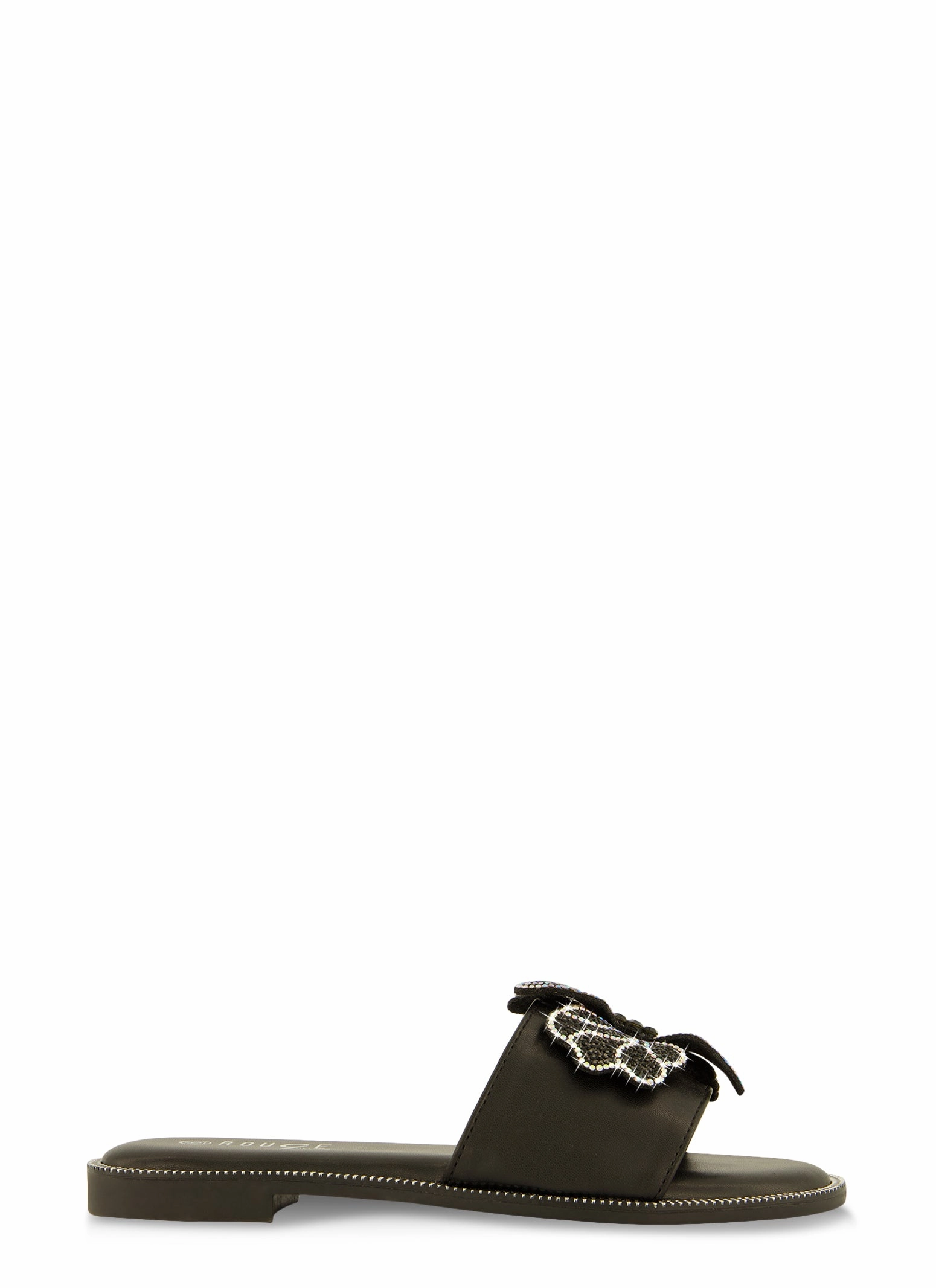 Rhinestone Trim Flower Detail Slide Sandals
