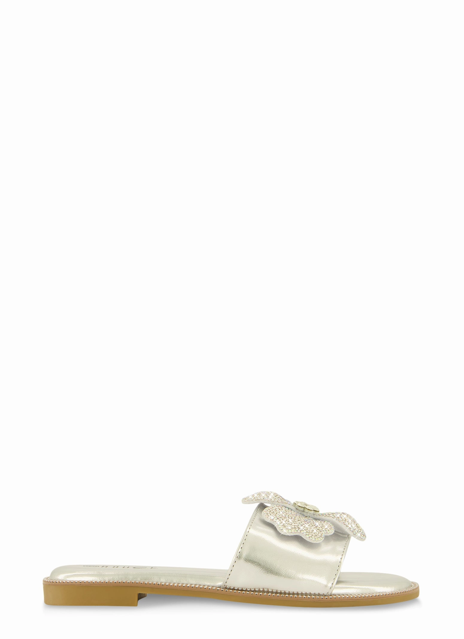 Rhinestone Trim Flower Detail Slide Sandals