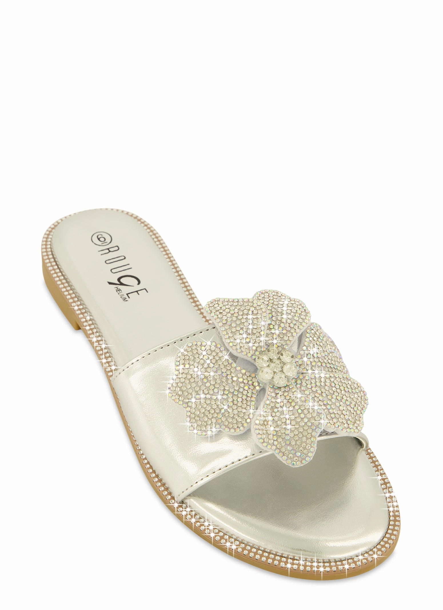 Rhinestone Trim Flower Detail Slide Sandals